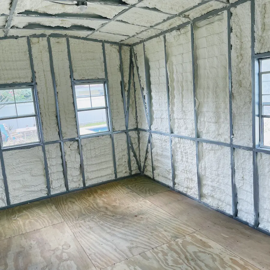 Closed-cell spray foam insulation applied to wall cavities in a residential project in San Martin
